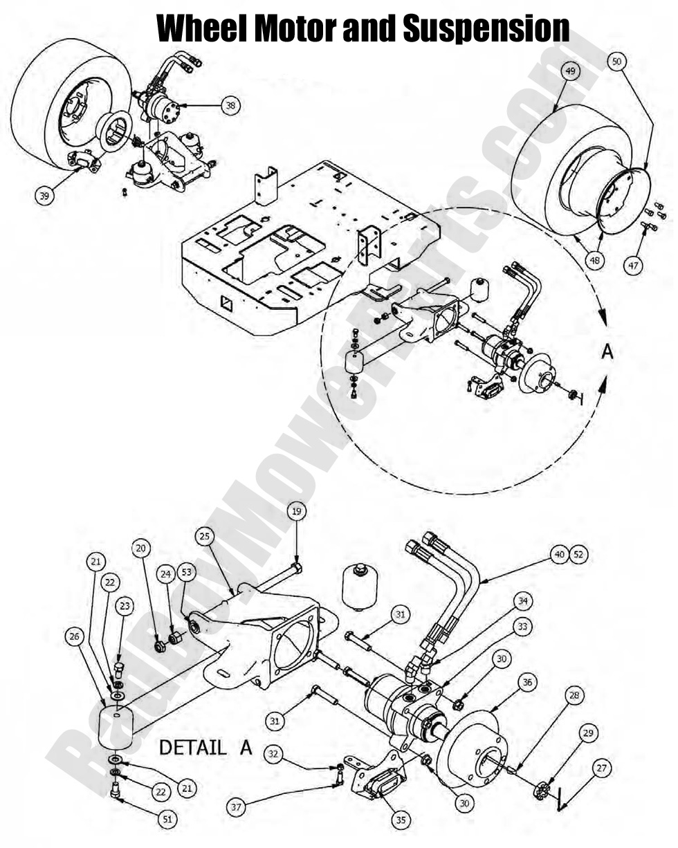 1438 - Bad Boy Mower Parts Lookup > 2016 > Diesel 1100cc > Suspension & Wheel Motor Assembly